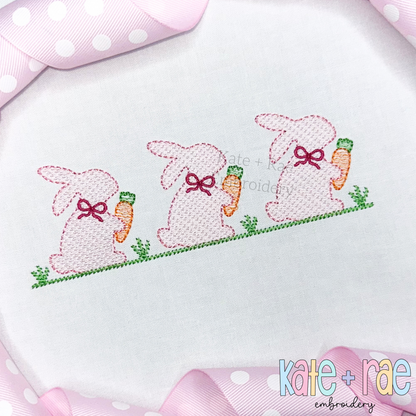Girl's Easter Bunny with Carrots Trio Sketch Stitch Embroidery Design
