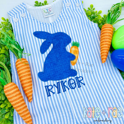 Boy's Easter Bunny with Carrot Zigzag Stitch Applique Embroidery Design
