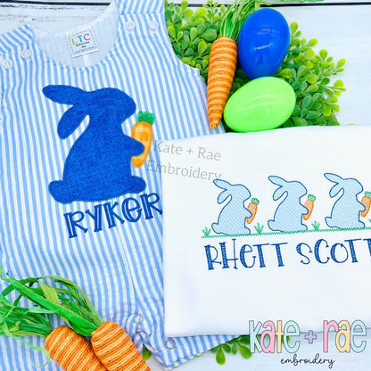 Boy's Easter Bunny with Carrots Trio Sketch Stitch Embroidery Design