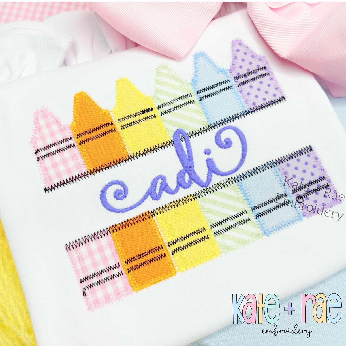 Split Crayon Zigzag Stitch Applique Embroidery Design