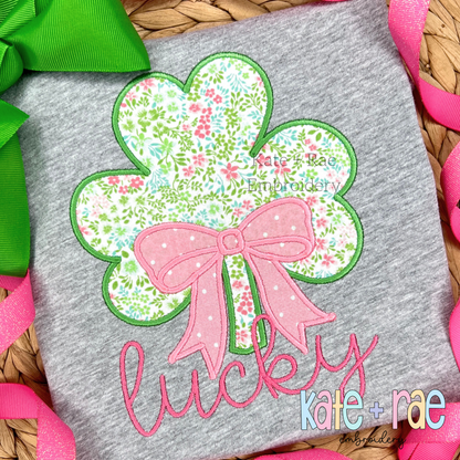 Shamrock with Kinley Bow Satin Stitch Applique Embroidery Design