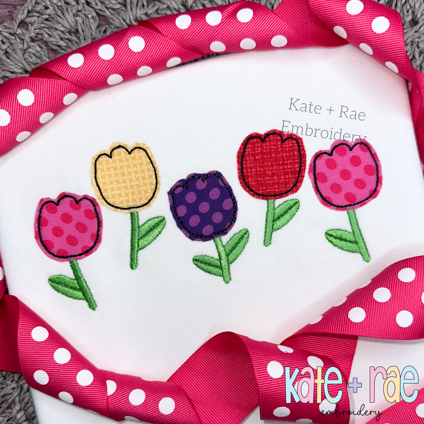 Tulip Party Bean Stitch Applique Embroidery Design