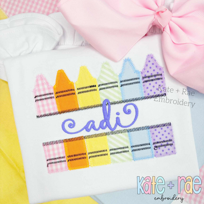 Split Crayon Zigzag Stitch Applique Embroidery Design