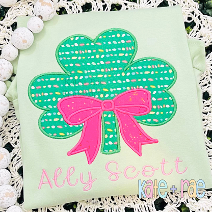 Shamrock with Kinley Bow Satin Stitch Applique Embroidery Design