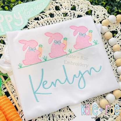Girl's Easter Bunny with Carrots Trio Sketch Stitch Embroidery Design