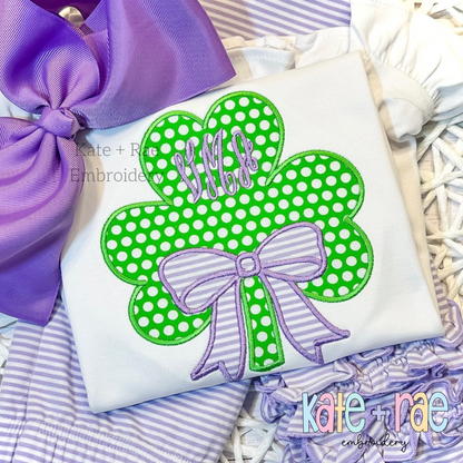 Shamrock with Kinley Bow Satin Stitch Applique Embroidery Design
