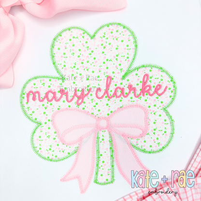 Shamrock with Bow Zigzag Stitch Applique Embroidery Design