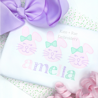 Girl's Fuzzy Easter Bunny Trio Sketch Stitch Embroidery Design