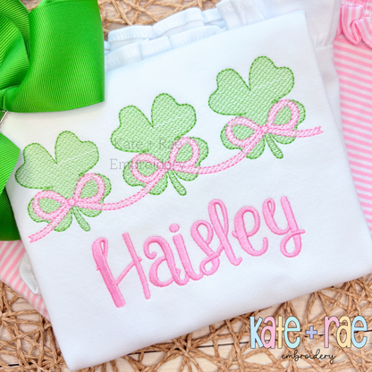 Shamrock Trio with Connecting Bows Sketch Stitch Embroidery Design