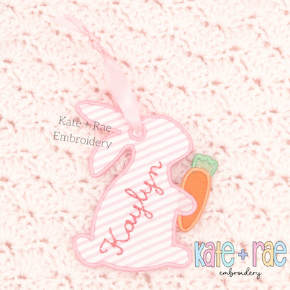 Bunny Easter Basket Tag Satin Stitch Applique Embroidery Design