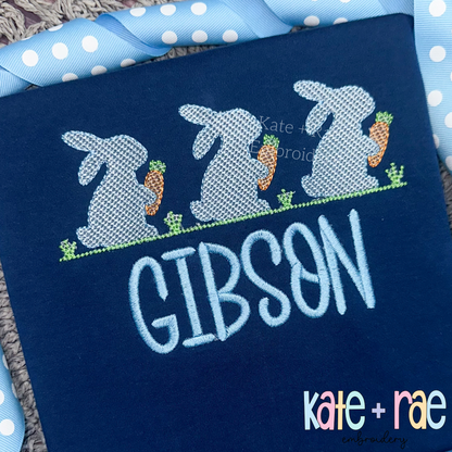 Boy's Easter Bunny with Carrots Trio Sketch Stitch Embroidery Design