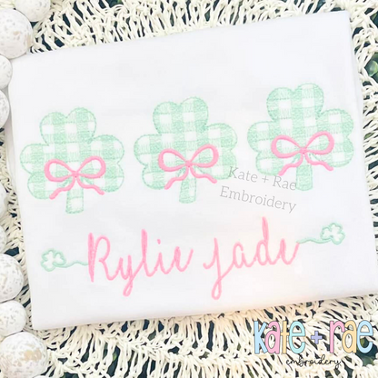 Plaid Shamrock Trio with Bows Sketch Stitch Embroidery Design