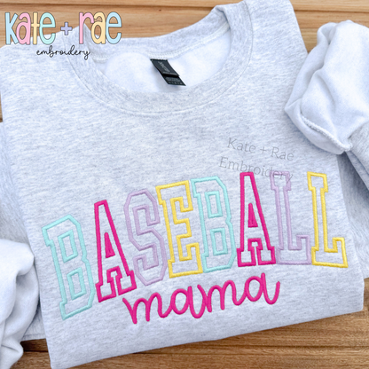 Curved Baseball Mama Satin Stitch Outline Embroidery Design