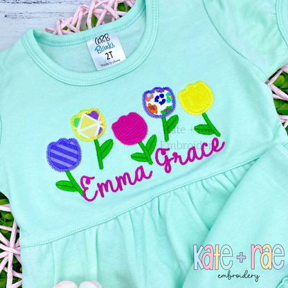 Tulip Party Zigzag Stitch Applique Embroidery Design