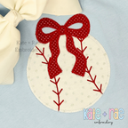 Baseball/ Softball with Merritt Bow Zigzag Stitch Embroidery Design: Baseball applique with a red polka dot Merritt bow on a light blue shirt