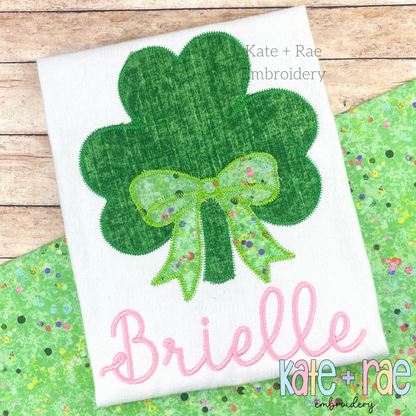 Shamrock with Bow Zigzag Stitch Applique Embroidery Design