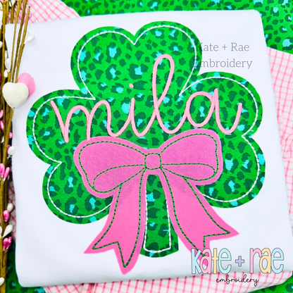 Shamrock with Bow Bean Stitch Applique Embroidery Design
