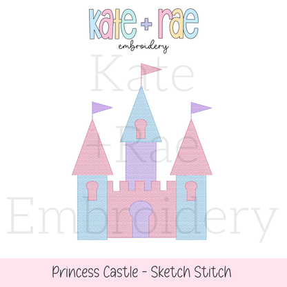 Princess Castle Sketch Stitch Embroidery Design