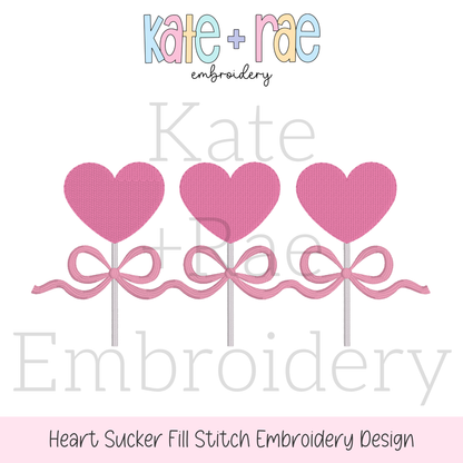 Heart Sucker Trio with Bows Fill Stitch Embroidery Design