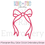 Longtail Bow Satin Stitch Outline Embroidery Design: Design preview of a pink longtail bow satin stitch outline