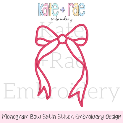Longtail Bow Satin Stitch Outline Embroidery Design