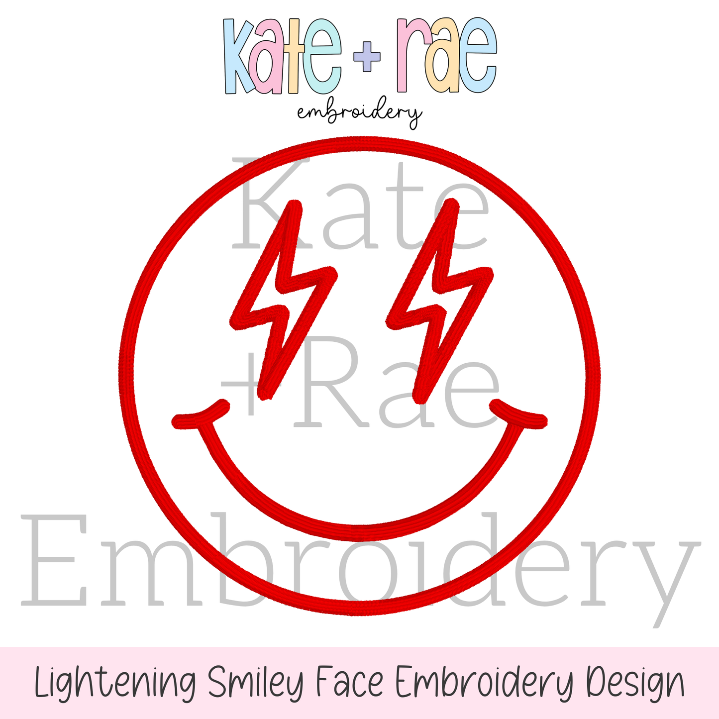 Lightening Bolt Smiley Face Satin Stitch Applique Embroidery Design