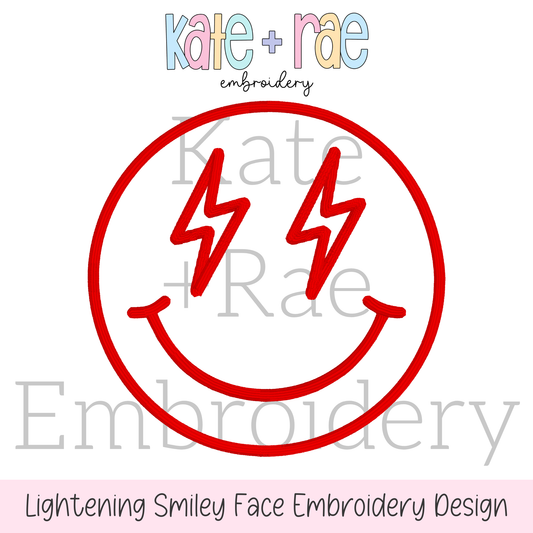 Lightening Bolt Smiley Face Satin Stitch Applique Embroidery Design
