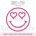 Heart Smiley Face Satin Stitch Applique Embroidery Design: Design preview of a magenta satin applique smiley face with heart eyes