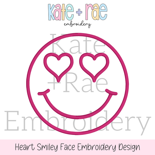 Heart Smiley Face Satin Stitch Applique Embroidery Design