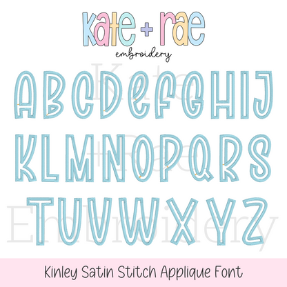 Kinley Satin Stitch Applique Font