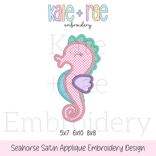 Seahorse Satin Stitch Applique Embroidery Design