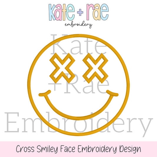 Cross Smiley Face Satin Stitch Applique Embroidery Design