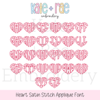 Heart Monogram Satin Stitch Applique Embroidery Design: Full set of heart shaped monogram letters A to Z in pink outline