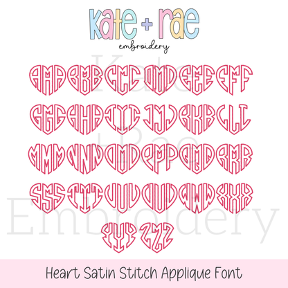 Heart Monogram Satin Stitch Applique Embroidery Design