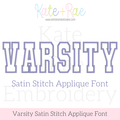 Varsity Satin Stitch Applique Embroidery Font