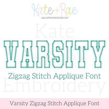 Varsity Zigzag Stitch Applique Embroidery Font