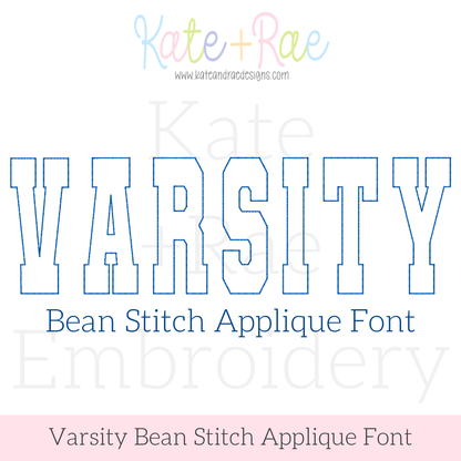 Varsity Bean Stitch Applique Embroidery Font