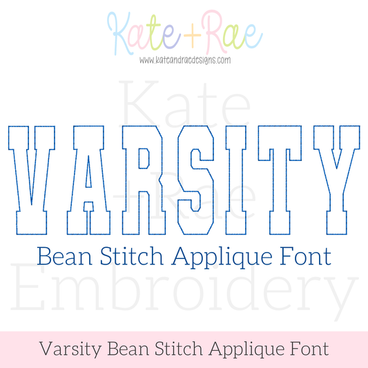 Varsity Bean Stitch Applique Embroidery Font