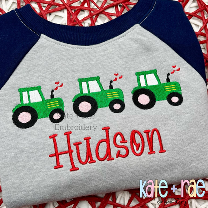 Heart Tractor Trio Fill Stitch Embroidery Design