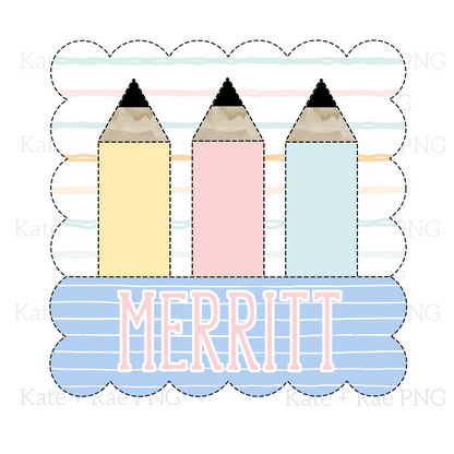 Pencil Faux Applique without Name Plate in Scalloped Square