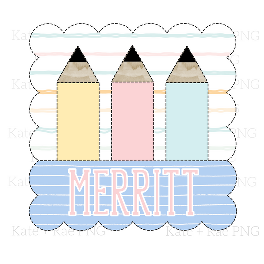 Pencil Faux Applique without Name Plate in Scalloped Square