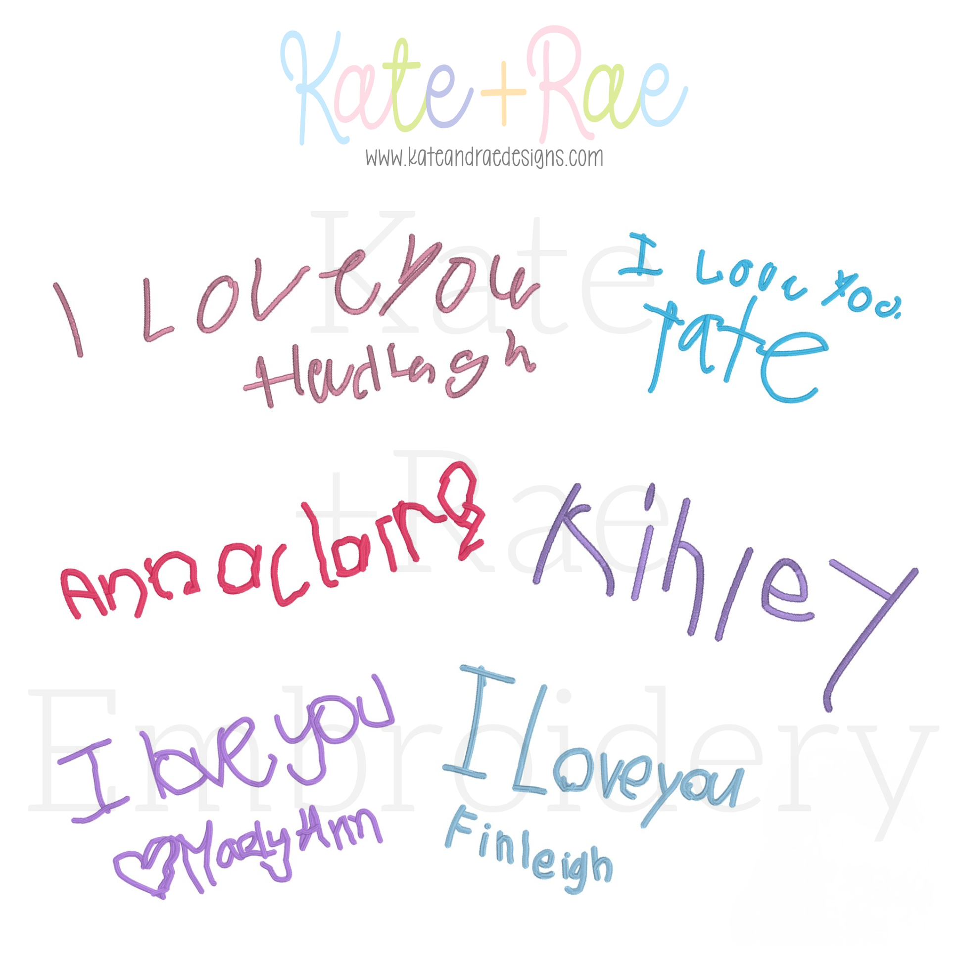 Examples of Handwriting Digitizing by Kate + Rae Designs