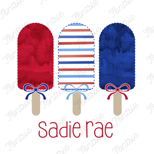 Watercolor Patriotic Popsicle Faux Applique