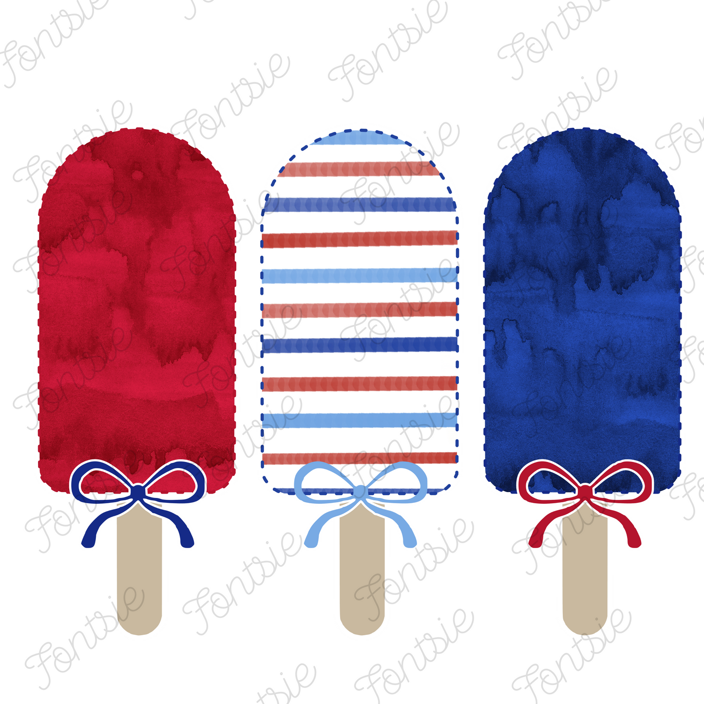 Watercolor Patriotic Popsicle Faux Applique