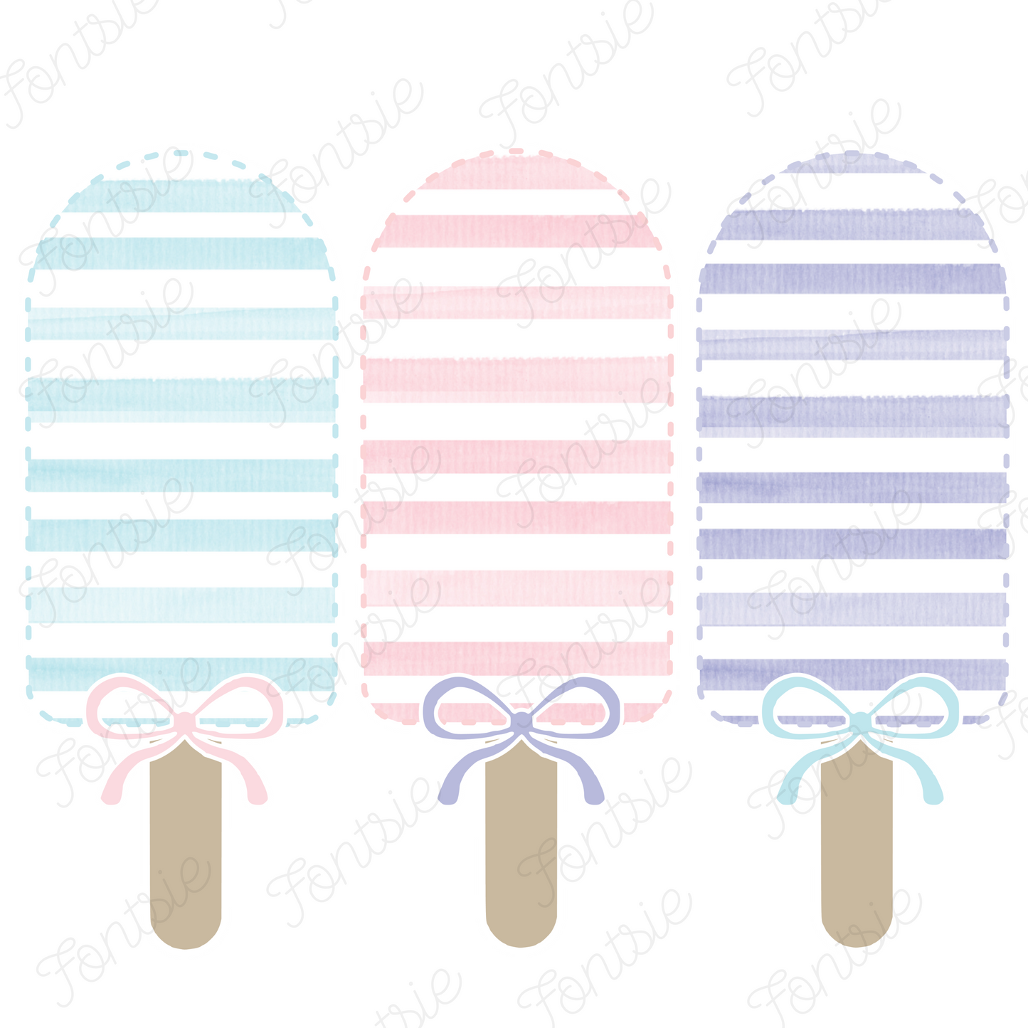 Pastel Stripped Popsicle Faux Applique Trio