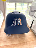 Montgomery American Helmet Stickers: Navy batting helmet with a navy and orange M logo sticker with a star