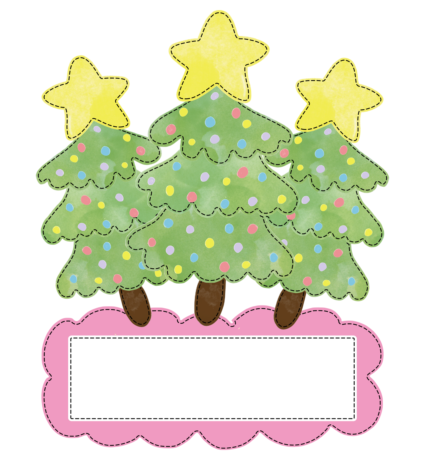 Christmas Tree Trio with Solid Pink Name Plate