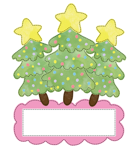 Christmas Tree Trio with Solid Pink Name Plate