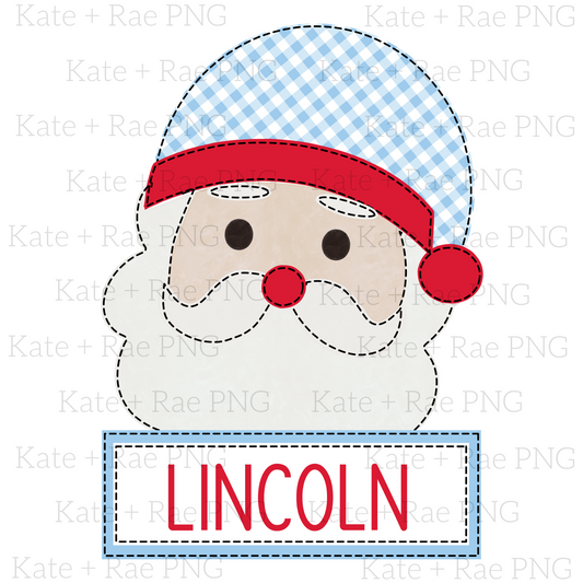 Blue Santa Faux Applique - Name Plate