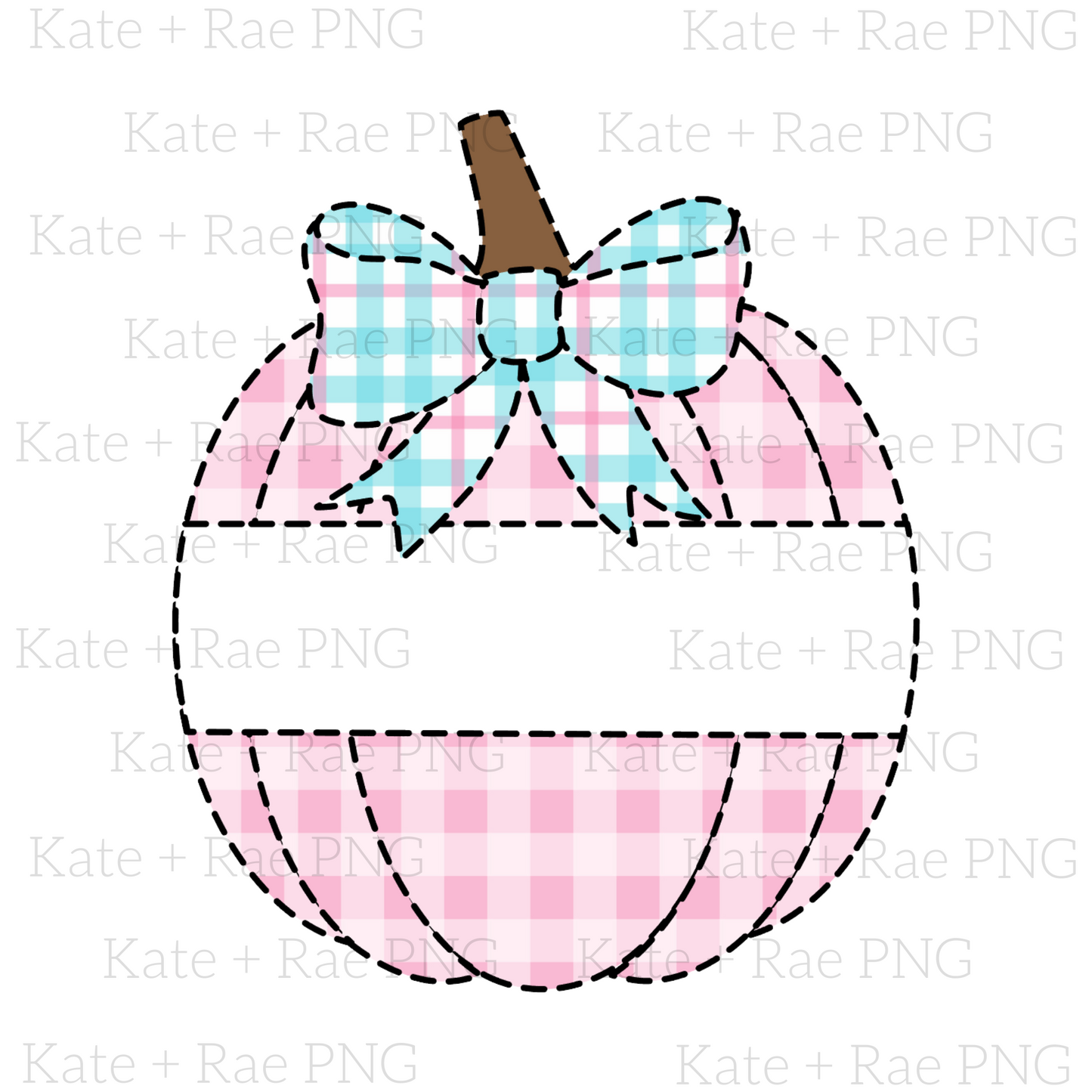 Pink Gingham Faux Applique Pumpkin with Name Plate